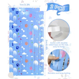 Paw Birthday Decorations, Calmi 2 Pack Blue Dog Theme Party Supplies 3.3 x 6.6ft Foil Fringe Curtains Streamers Photo Booth Props Cartoon Backdrop for Kids Boys Girs