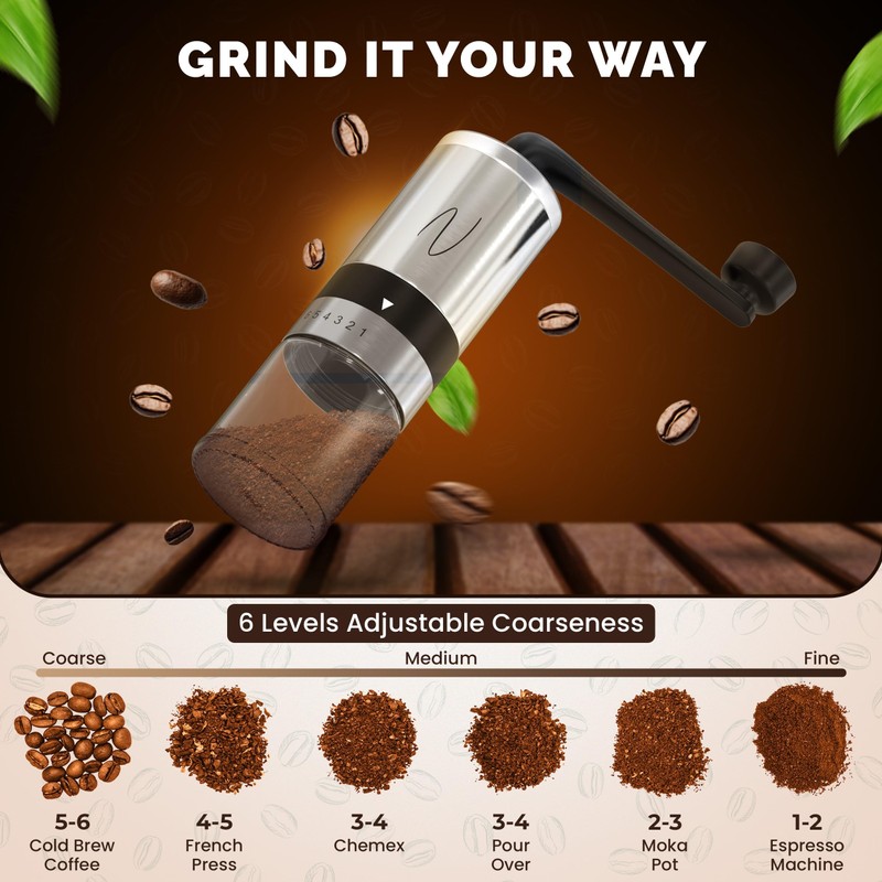 Nocturnal Cafe Manual Coffee Grinder - Conical Burr Grinder, Espresso