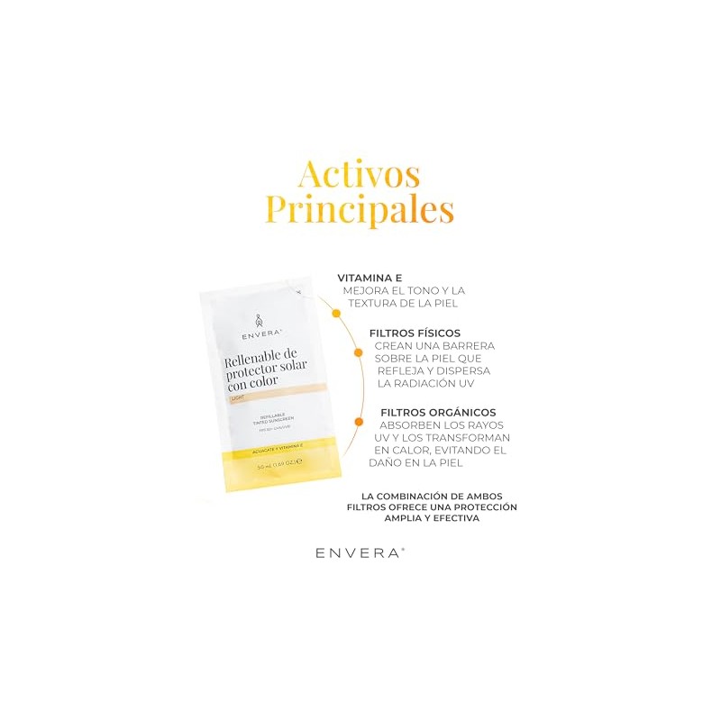 ENVERA Protector Solar Facial Rellenable con Color FPS50+ Tono Light