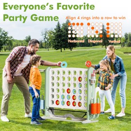 Giant 4 in a Row Connect Game with Mesh Fabric | Height Adjustable 4-in-1 Jumbo 4-to-Score Game Set with Basketball, Golf & Ring Toss | Indoor Outdoor Family Yard Party Game for Kids & Adults, White