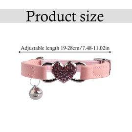 Tabanzhe Heart Cat Collar-Adjustable Rhinestone Collar with Safety Belt and Bell Bling Diamond Soft Plush Velvet Collar for Kitten Small Dog Cat,Pink