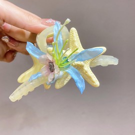 Cute Hair Clips Starfish Flower Hair Claw Clips Summer Hair Accessories Non Slip Medium Acrylic Hair Clip Beach Starfish Design Fashion Hair Clamps Wedding Party Hair Styling Decoration for Women 1Pcs