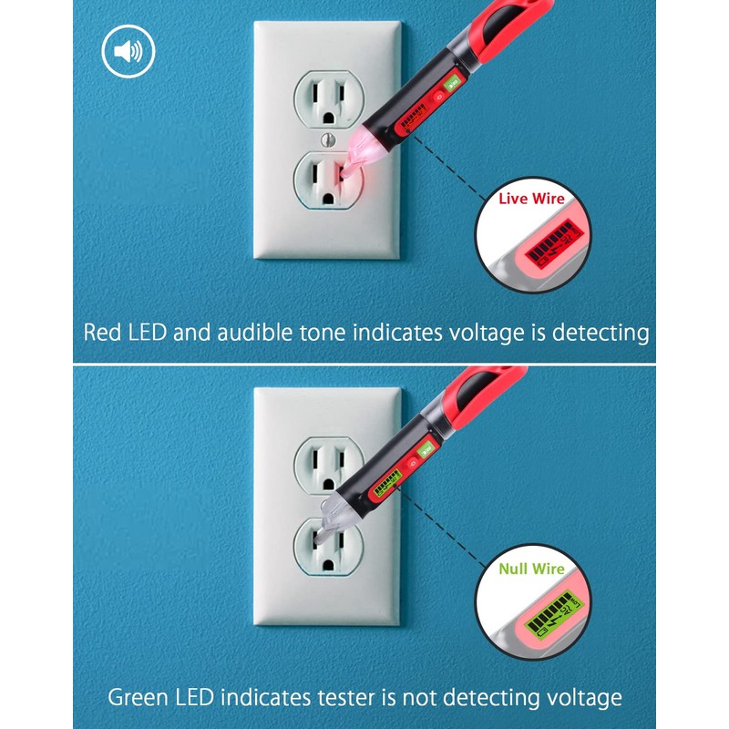 Wintact Non-Contact AC Voltage Detector Pen, 12V-1000V/48V-1000V Dual Range, High/Low
