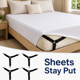 4-Piece Bed Sheet Grippers for Secure Sheet Fit - Adjustable Triangle Elastic Straps for Mattress Corners
