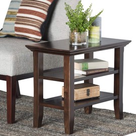 SIMPLIHOME Acadian SOLID WOOD 14 inch wide Rectangle Rustic Contemporary Narrow Side Table in Brunette Brown with Storage, 2 Shelves, for the Living Room and Bedroom