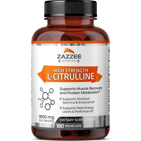 Zazzee High Strength L-Citrulline Malate, 1800 mg per Serving, 180 Vegan Capsules, 60 Day Supply, High Absorption with Superior Free-Form Malate, 100% Vegetarian, All-Natural and Non-GMO