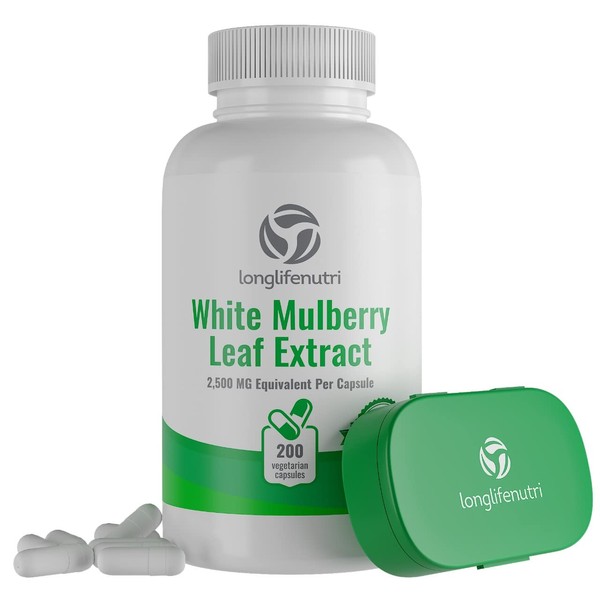 White Mulberry Leaf Extract 2,500mg 200 Vegetarian Capsules | Pure Natural Herbal Vitamin Powder Supplement
