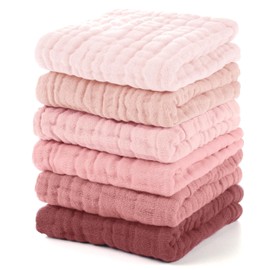 Unnivoll Muslin Cloths for Baby 100% Cotton Muslin Squares Baby Wash Cloth Baby Essentials for Newborn Boys Girls Large 30x30CM Extra Soft and Absorbent 6 Pack - Gradient Pink