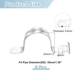 uxcell 6Pcs Rigid Pipe Straps, 35mm(1.38") 304 Stainless Steel 2 Hole U-Shaped Bracket Tube Hanger Pipe Clamps for Fixing Pipe Cable