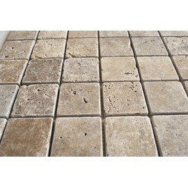 2x2 Walnut Tumbled Aged Travertine Mosaic Tile Wall and Floor