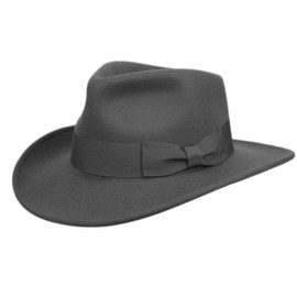 Epoch hats Men's Wool Felt Outback Fedora with Grosgrain or Faux Leather Band (S/M, HE01-DK Gray)