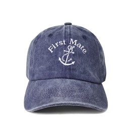 Enodtter First Mate Hat for Men Women, Boating Navy Gift, Embroidered Washed Blue Denim Dad Hat, Adjustable Embroidery Trucker Hats