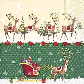 Ideal Home Range Lunch Napkins, Reindeer Sleigh Green