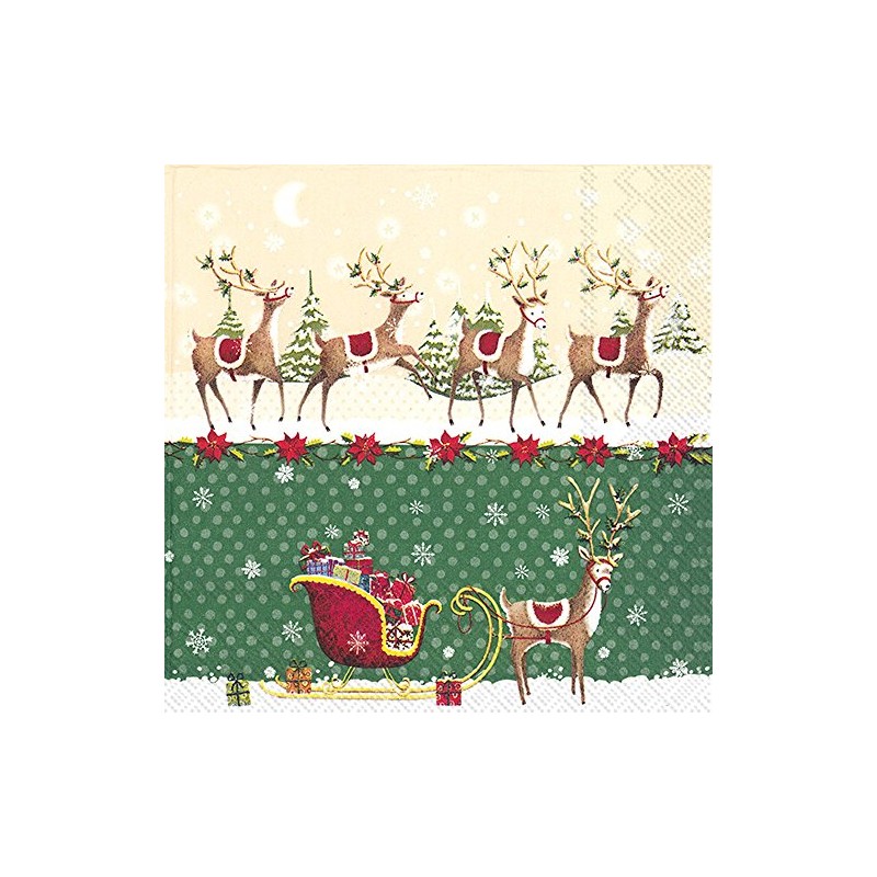 Ideal Home Range Lunch Napkins, Reindeer Sleigh Green
