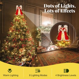 Lewondr Christmas Tree Topper Angel, 12 Inch Glitter African American Angel Tree Topper with Timer, USB Operated Remote Control Christmas Tree Topper for Christmas Tree, Christmas, Party, Indoor, Pink