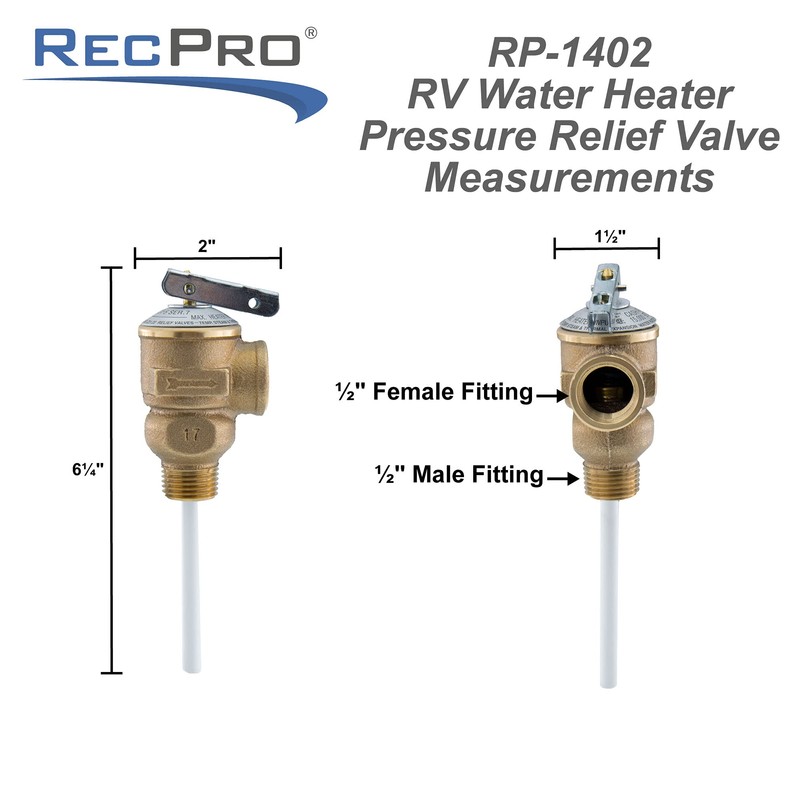 RecPro RV Temperature and Pressure Relief Valve and 1/2" Back