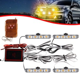 KaiDengZhe 4x4 LED 4 in 1 Surface Mount Grill Light DC12V Wireless Remote Emergency Flashing Beacon Lamp Ambulance Police Light Strobe Warning External Light For Truck Trailer Caravan Van (Amber)