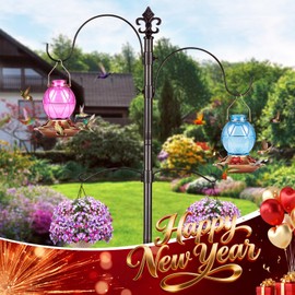 BOLITE Hummingbird Feeders for Outdoors Hanging, Glass Hummingbird Feeder, Wild Bird Feeder with Five Feeding Ports, 20 Ounces, 2 Pack, Purple and Blue, Birthday Gifts for Women Men, Gifts for Mom Dad