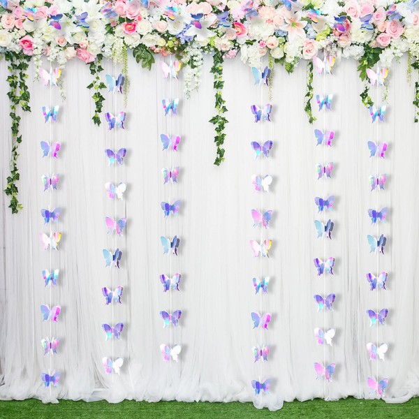 3D Butterfly Hanging Garlands Butterfly Laser Paper Party Streamers Decoration for Wedding Home Party Birthday Decorations Butterfly Baby Shower Decorations, 4 Pieces, 80 Small Butterflies