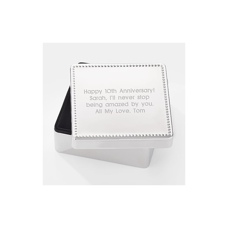 THINGS REMEMBERED EngravedAnniversary Square Box with Beaded Edge (Free Customization)