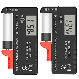 Battery Tester Checker Digital LCD Universal Battery Tester Monitor for AA AAA 9V 1.5V 1.2~4.8V Batteries,Household Battery Life Level Testers Power Meter (168PRO*2)