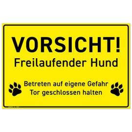 HAGEFOL® Caution Dog Sign - 30 x 20 cm (Large) Warning of the Dog Signs, Caution Freilaufender Hund, Sturdy 3 mm Hard Foam Sign