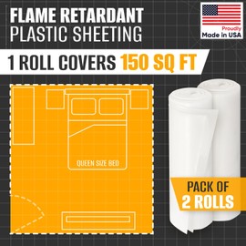 Paclord Flame Retardant Plastic Sheeting 3' x 50' (300 Sq Ft), Pack of 2 – USA-Made Heavy-Duty 4 mil LDPE Plastic Tarp for Welding, Painting & Construction – Fire-Rated, Waterproof, Tear-Resistant