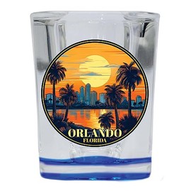 R and R Imports Orlando Florida B Souvenir 2.5 Ounce Shot Glass Square Blue Base Single