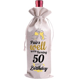 50th Birthday Gifts Wine Bag - 50 Years Old Anniversary Milestone Keepsake Ideas for Darling Dad Brother Friends - Wine Not Included (50th)
