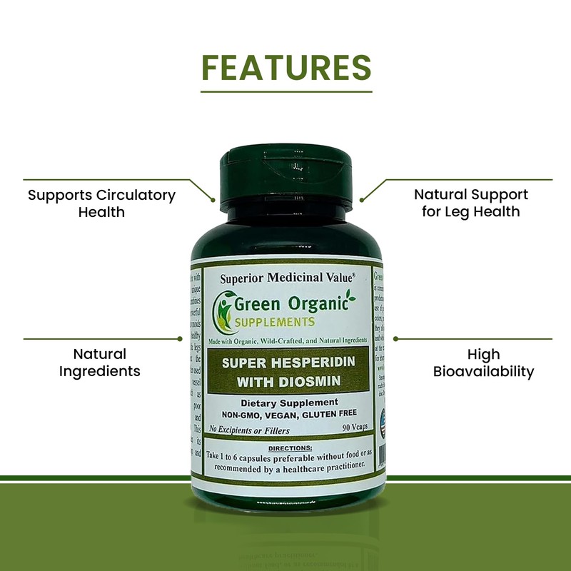 Green Organic Supplements Super Hesperidin with Diosmin, Narangin Hand Made,