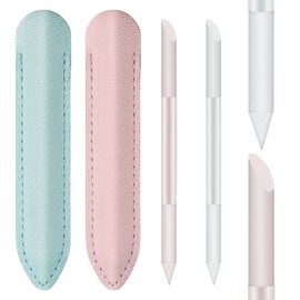 2 PCS Glass Cuticle Pusher with Leather Case, Cuticle Remover Stick, Etched Dual-Ended Manicure Stick Fingertip Precision Filing Nail Trimmer Manicure Tool for Nail Salons Home