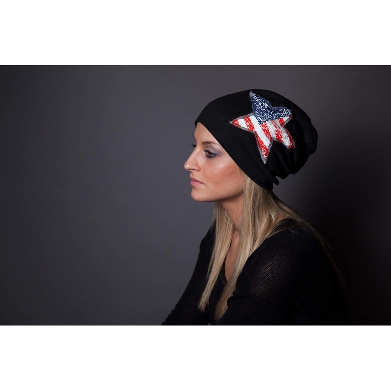 styleBREAKER beanie hat with sequins star USA application, stars and