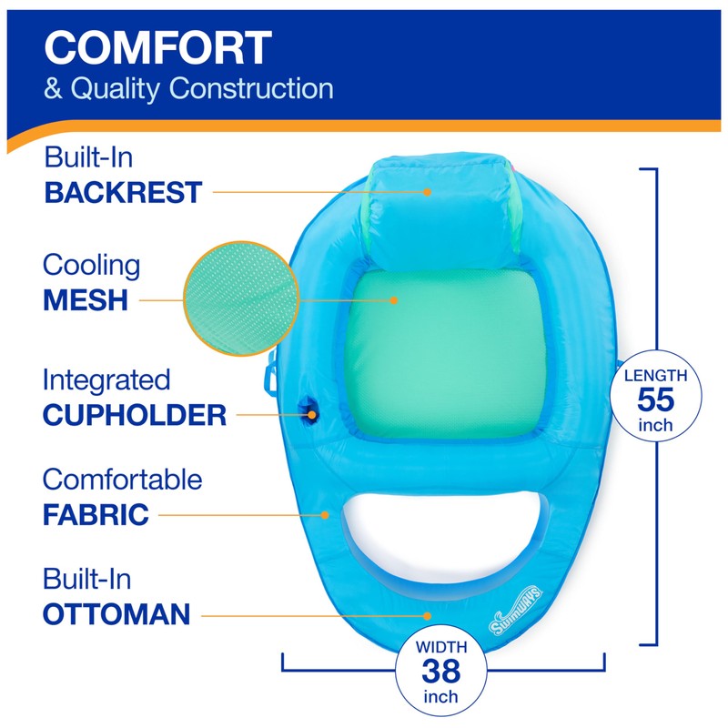 SwimWays Spring Float Premium Recliner Pool Lounger, Inflatable Pool Floats