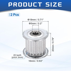 sourcing map 2 Pcs Aluminium Timing Pulley, 20 Teeth 5mm Bore Synchronous Wheel Timing Belt Pulley 3mm Pitch 16mm Slot Width for Belt, CNC Machine, 3D Printer