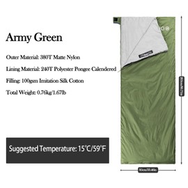 Saco de dormir ultraligero, ligero, portátil, impermeable, cómodo con saco de compresión, ideal para viajes de 3 estaciones, camping, senderismo (verde militar)