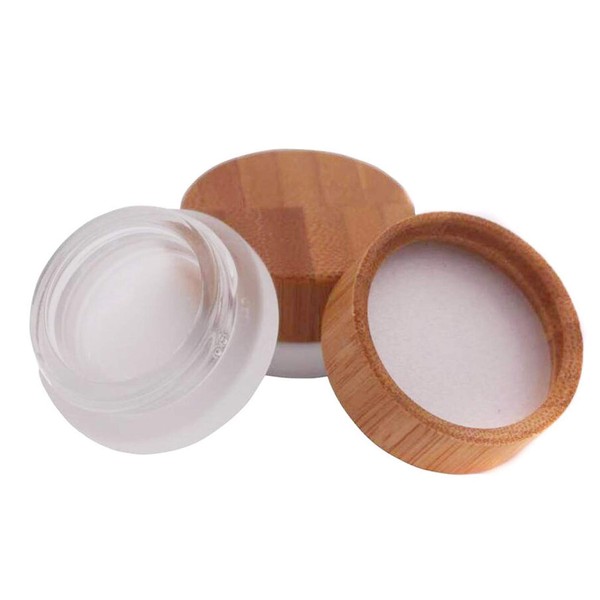 2PCS 5ml 5g Environmental Bamboo Lid Frosted Glass Bottle Cream Jars Empty Refill Cosmetic Sample Packing Travel Containers With PP Liner For Makeup Eyeshadow Cream Lotion
