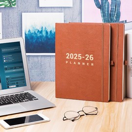 2025-2026 Planner - July 2025 - June 2026, Planner 2025-2026 Daily Weekly and Monthly, 8.5" x 11", Pen Holder, Calendar Stickers, Pocket, 25 Notes Pages, Faux Leather Cover, A4 Premium Paper - Brown