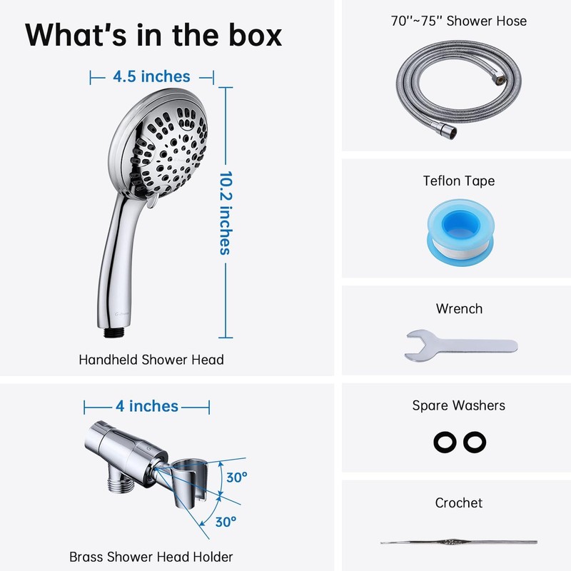 G-Promise High Pressure Shower Head 6 Spray Setting with Adjustable