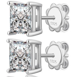 Square Stud Earrings Men Diamond Earrings Silver Men Stud Square Earrings Princess Cut Earrings Sterling Silver Stud Earring for Women CZ Earring Cubic Zirconia Stud Earring for Men 7MM Jiahanzb