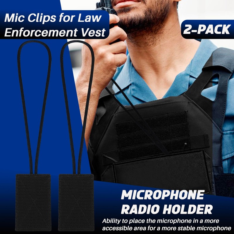 Terixe 2 Pack Mic Clips for Law Enforcement, Black Radio