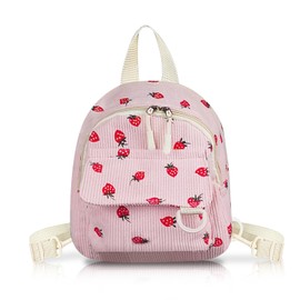 WisePoint Womens Backpack, Corduroy Girls Backpack Small Backpacks for Women, Women's Fashion Backpacks Mini Backpack with Strawberry Pattern for Walking, Shopping, Traveling (pink)
