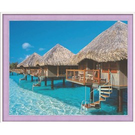 Abillyn Embroidery Cross Stitch Kit with Wooden House by the Sea and Embossed Pattern Starter Kit (House)