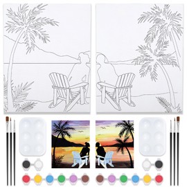 Nuberlic 2 Pack Pre Drawn Canvas for Painting Sip and Paint for Adult's Couple's Date Night Paint and Sip Kit for Outdoor Party Favor Supplies,Valentine's Day Gift(12x16)