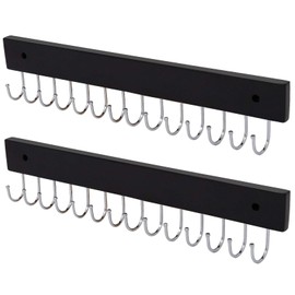 SCUNDA Wall Mounted Necklace Holder, Classic Style Necklace Holder Wall Décor, Tangle-Free Wall Necklace Organizer with 28 Hooks(2-Pack,Black)