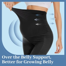 Fotociti - Pantalones cortos de maternidad con bolsillos sobre el vientre, 8 pulgadas para el embarazo, motociclista para yoga, entrenamiento activo, Negro+Negro, M