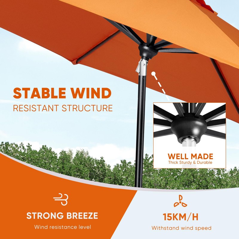 Tempera 9ft Patio Market Outdoor Table Umbrella with Auto Tilt