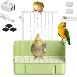 Pawfly Automatic Running Water Bird Bath for Cage with Pump, Filter Sponges & Splash Guard, Large Indoor Parrot Shower Bath Cage Accessories