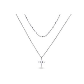 14k White Gold Plated 925 Sterling Silver Tiny Dainty Jesus Cross Pendant Necklace | Minimalist Delicate Jewelry