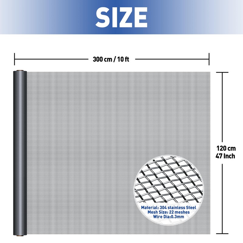MAGZO 304 Stainless Steel Mesh Screen Roll 47in x 10ft