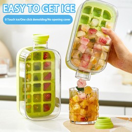 2 in 1 Ice Bottle Cup,Ice Cube Bottle with Straw, Ice Cube Cup,Portable Touch Free Ice Cube Trays, Press to Release Ice Tray for Home Ice Making, Outdoor Picnics, Office Use (Green-800ml)